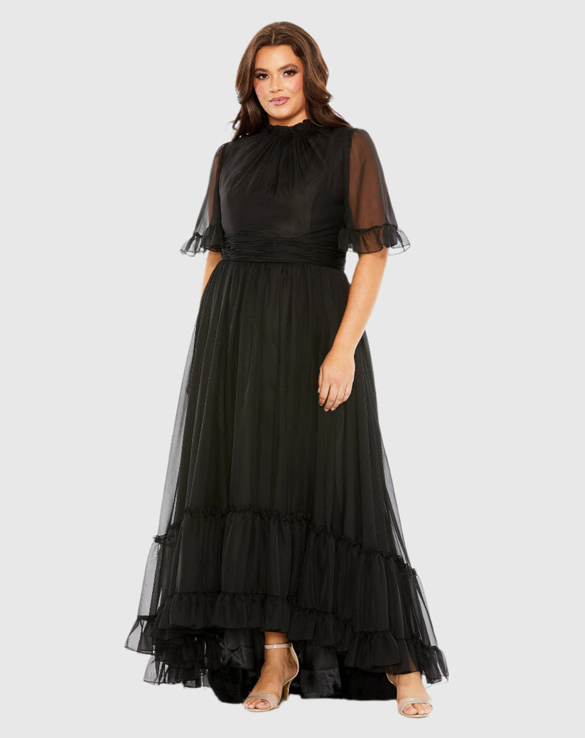 Plus Size High Low Dress Ruffle Tiered Mac Duggal 68427  The Dress Outlet