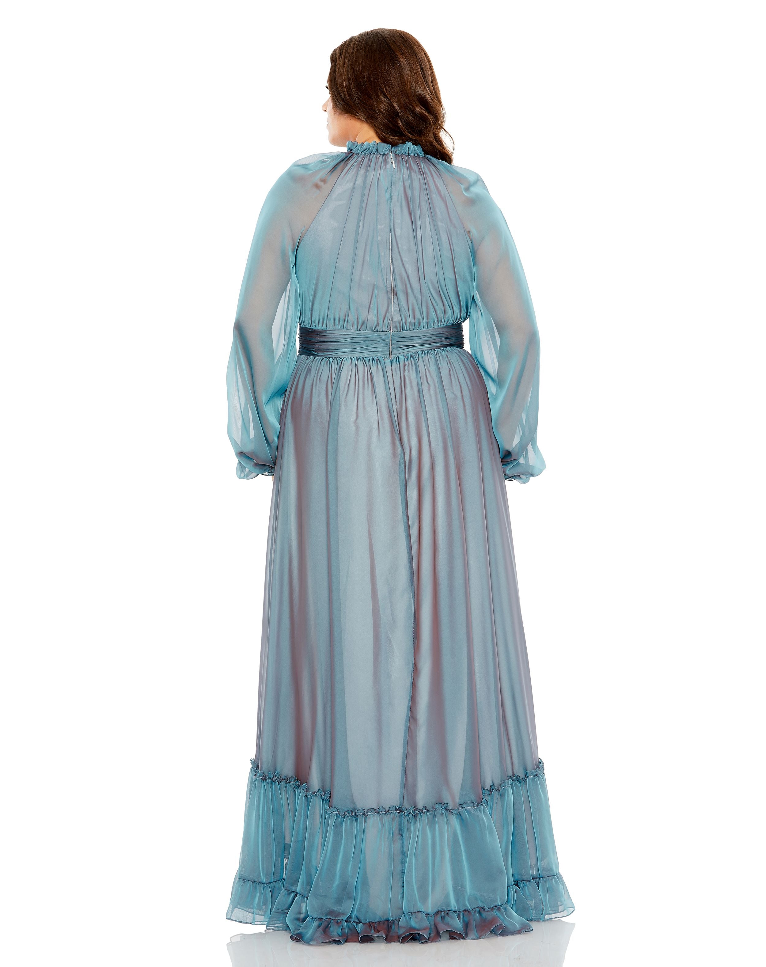 Plus Size Dresses Plus Size Puff Long Sleeve Formal Gown French Blue