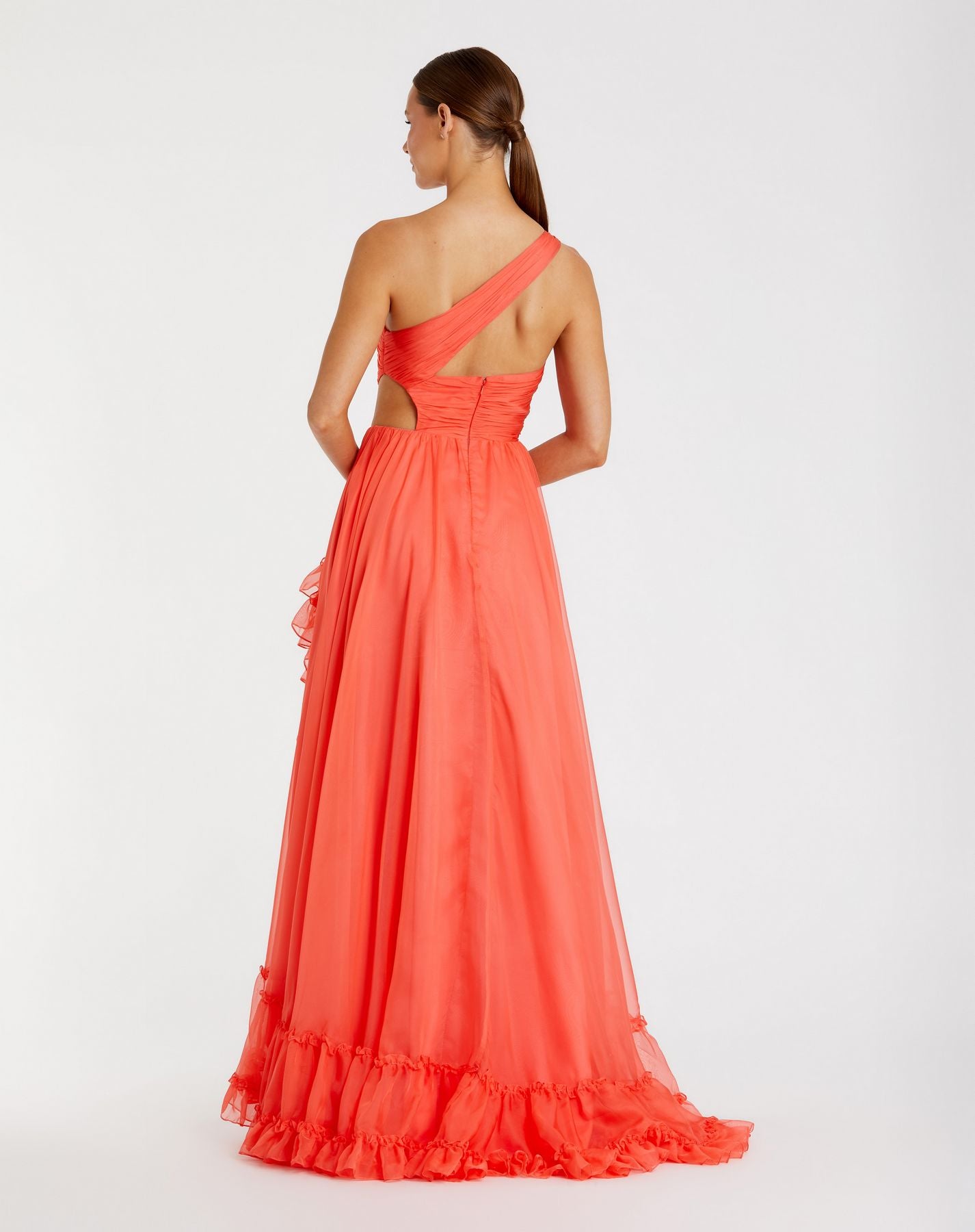 Prom Dresses Long Formal Prom Dress - One Shoulder Ruffle - Mac Duggal 68476 Tangerine-Chiffon-68476-Ruffle