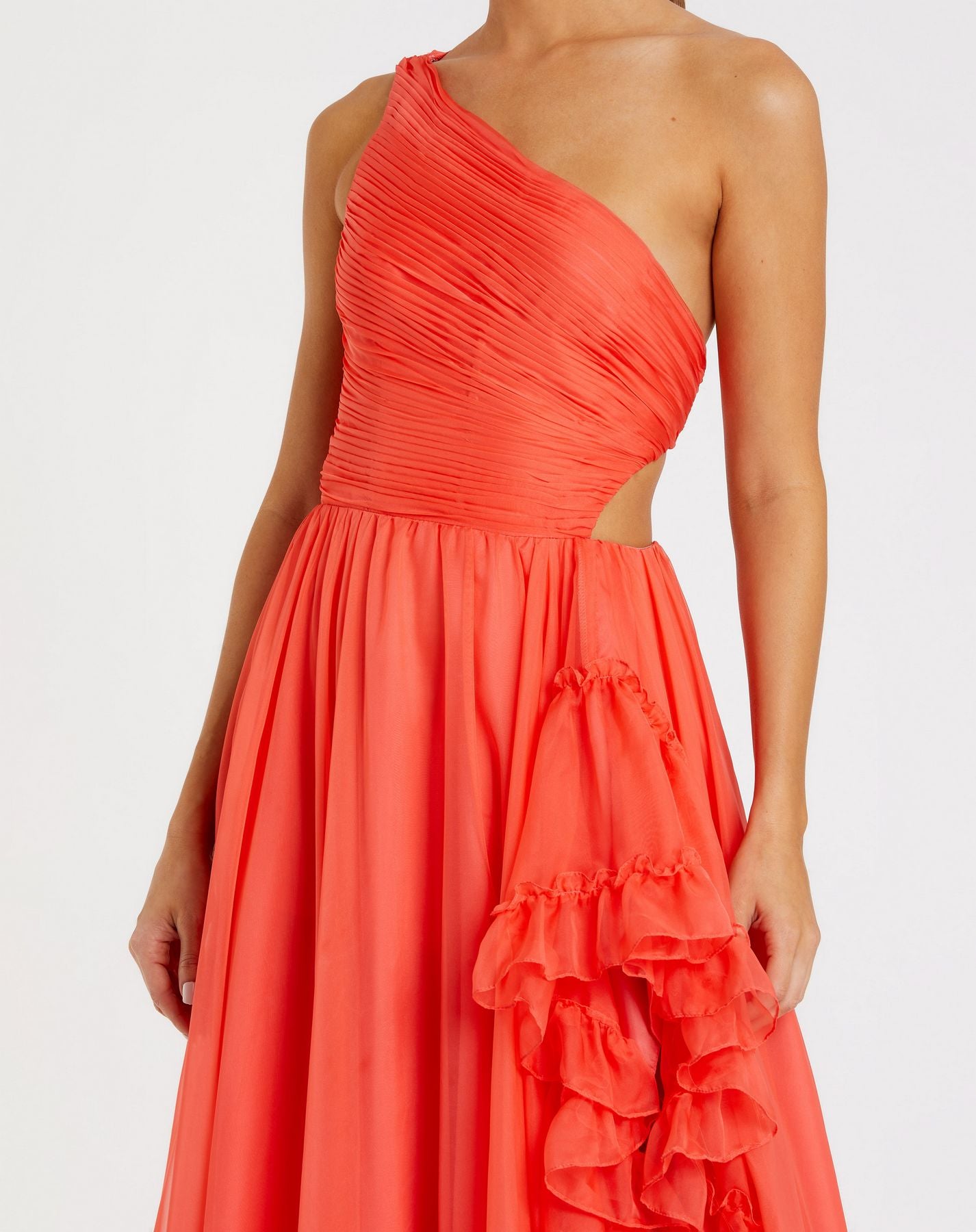Prom Dresses Long Formal Prom Dress - One Shoulder Ruffle - Mac Duggal 68476 Tangerine-Chiffon-68476-Ruffle
