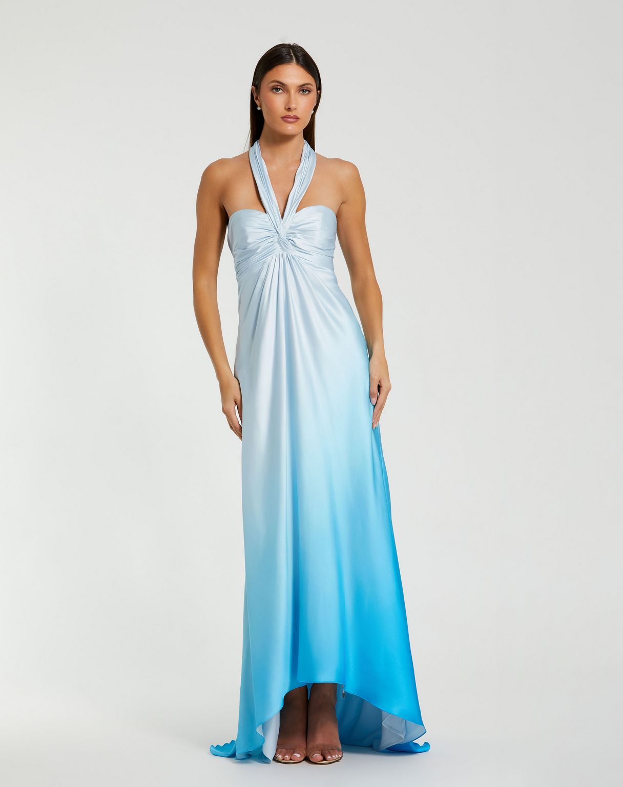 Mac Duggal Women's Charmeuse Tie Halter Neck Ombre Gown - Blue Ombre Mac Duggal Women's Charmeuse Tie Halter Neck Ombre Gown - Blue Ombre