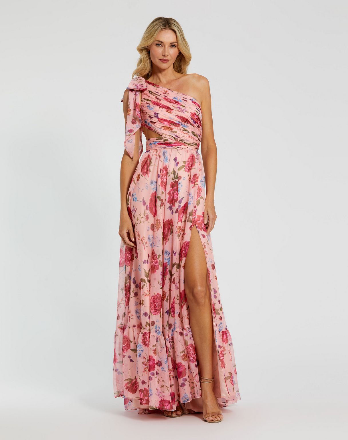 Prom Dresses Long Floral Print Formal A Line Prom Dress Blush Multi