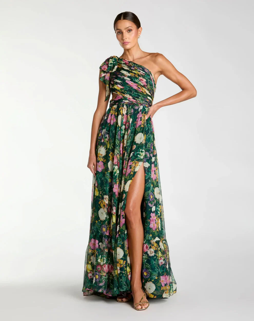 Prom Dresses Long Floral Print Formal A Line Prom Dress Deep Green Multi