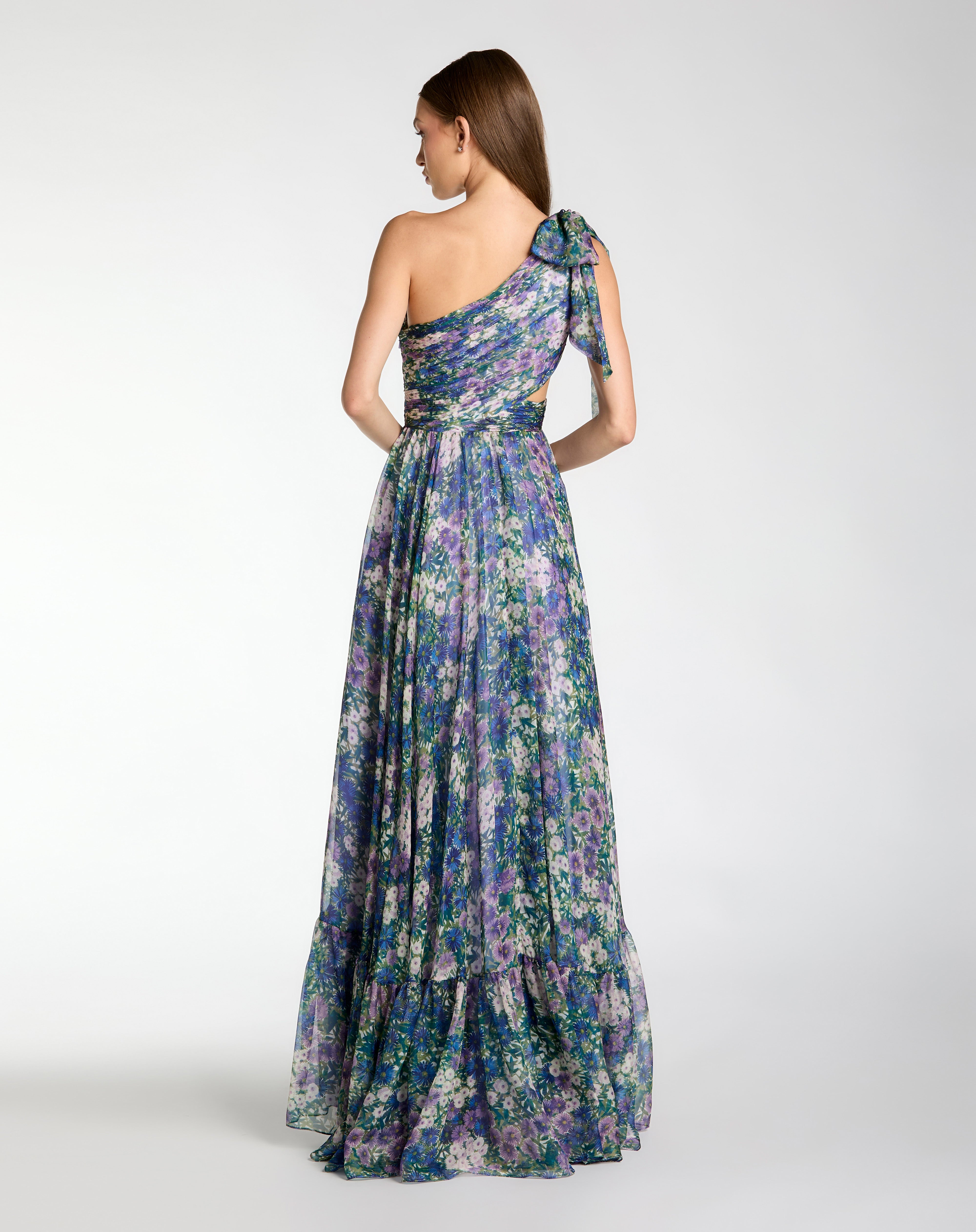 Prom Dresses Long Floral Print Formal A Line Prom Dress Lilac Multi