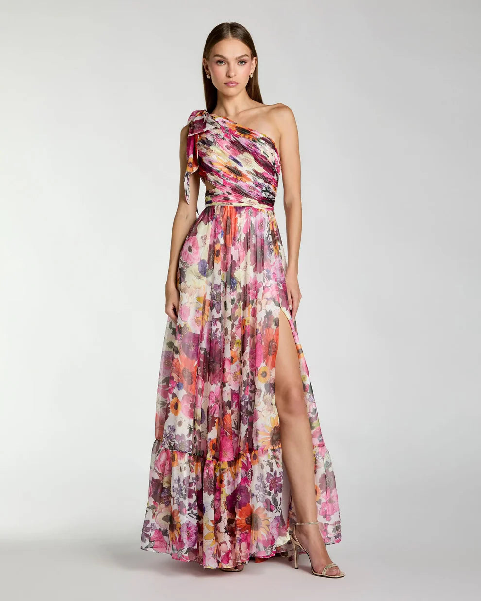 Prom Dresses Long Floral Print Formal A Line Prom Dress White Multi
