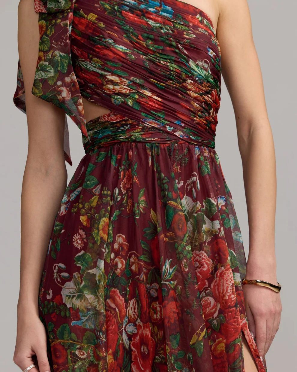 Prom Dresses Long Floral Print Formal A Line Prom Dress Deep Wine Multi