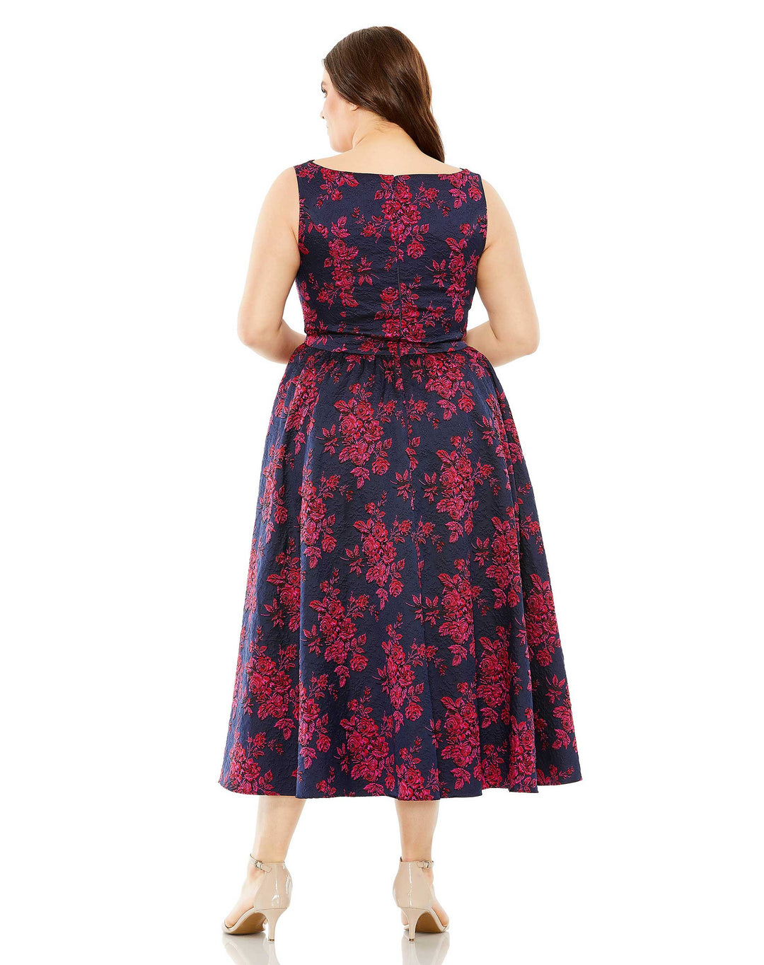 Mac Duggal 68557 Plus Size Printed Cocktail A Line Midi Dress