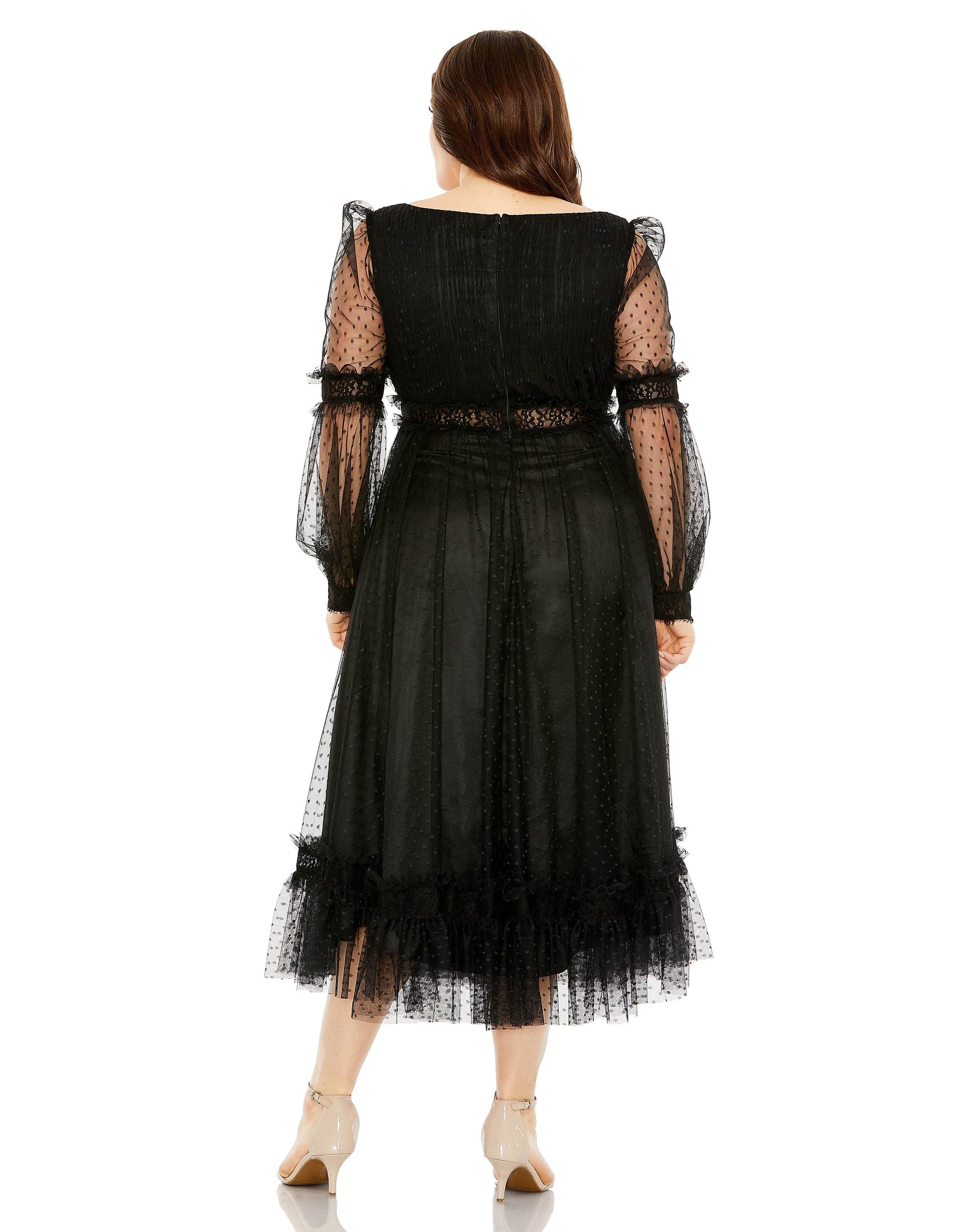 Mac Duggal 68567 Plus Size Long Sleeve Formal Midi Dress