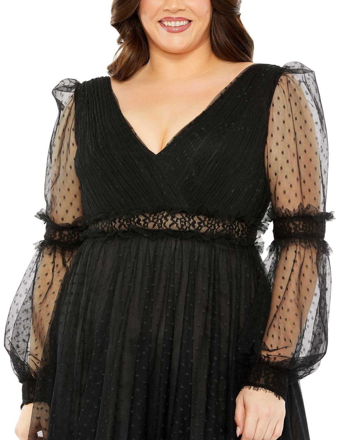 Black Mac Duggal 68567 Plus Size Long Sleeve Formal Midi Dress for $458