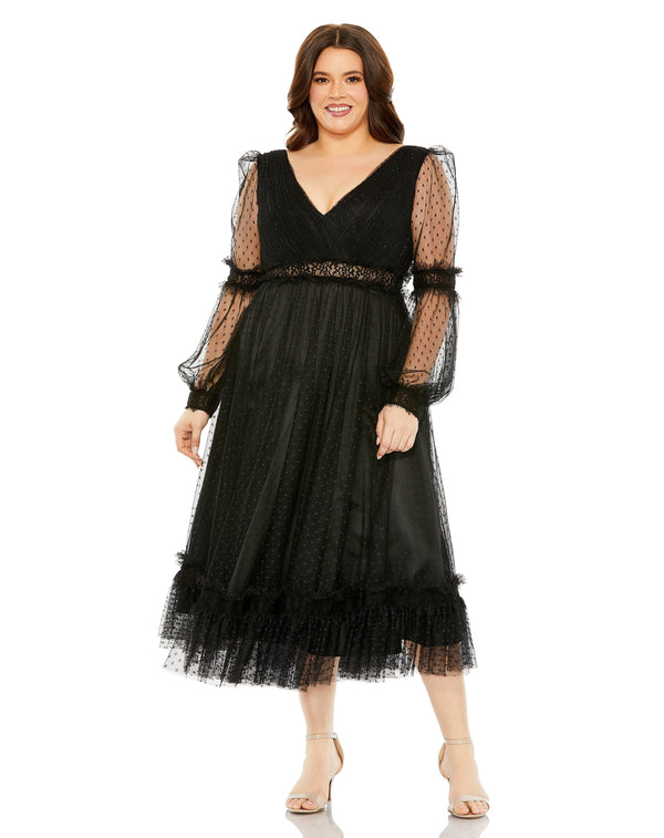 Plus Size Long Sleeve Dress Formal Midi Mac Duggal 68567