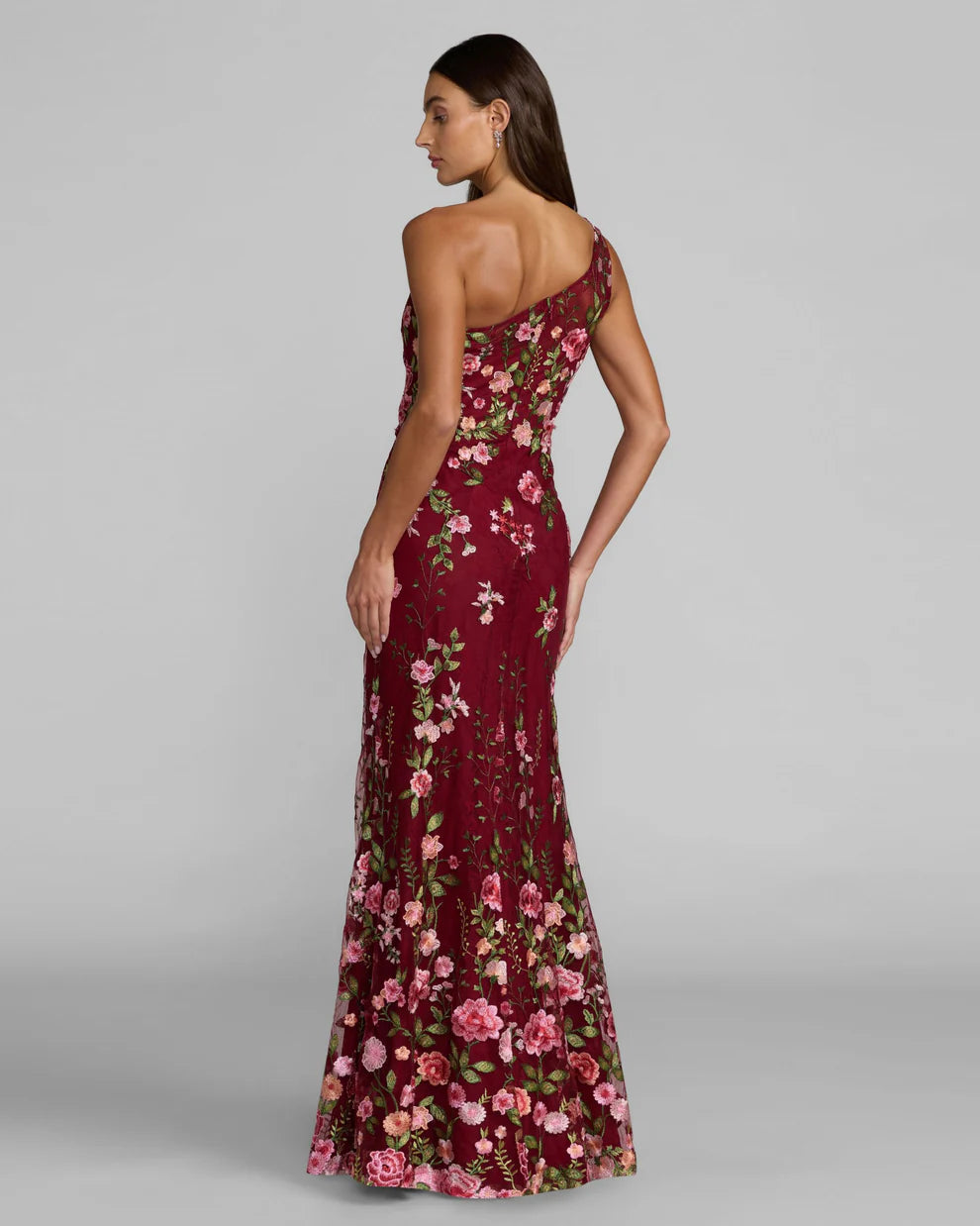 Formal Dresses Long Fitted Floral Prom Formal Dress Burgundy