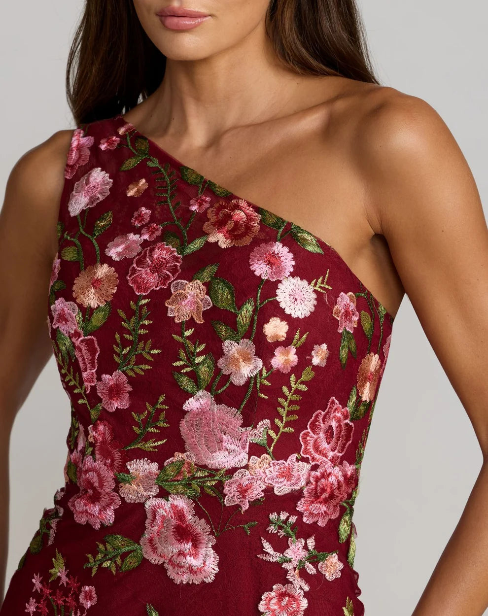Formal Dresses Long Fitted Floral Prom Formal Dress Burgundy