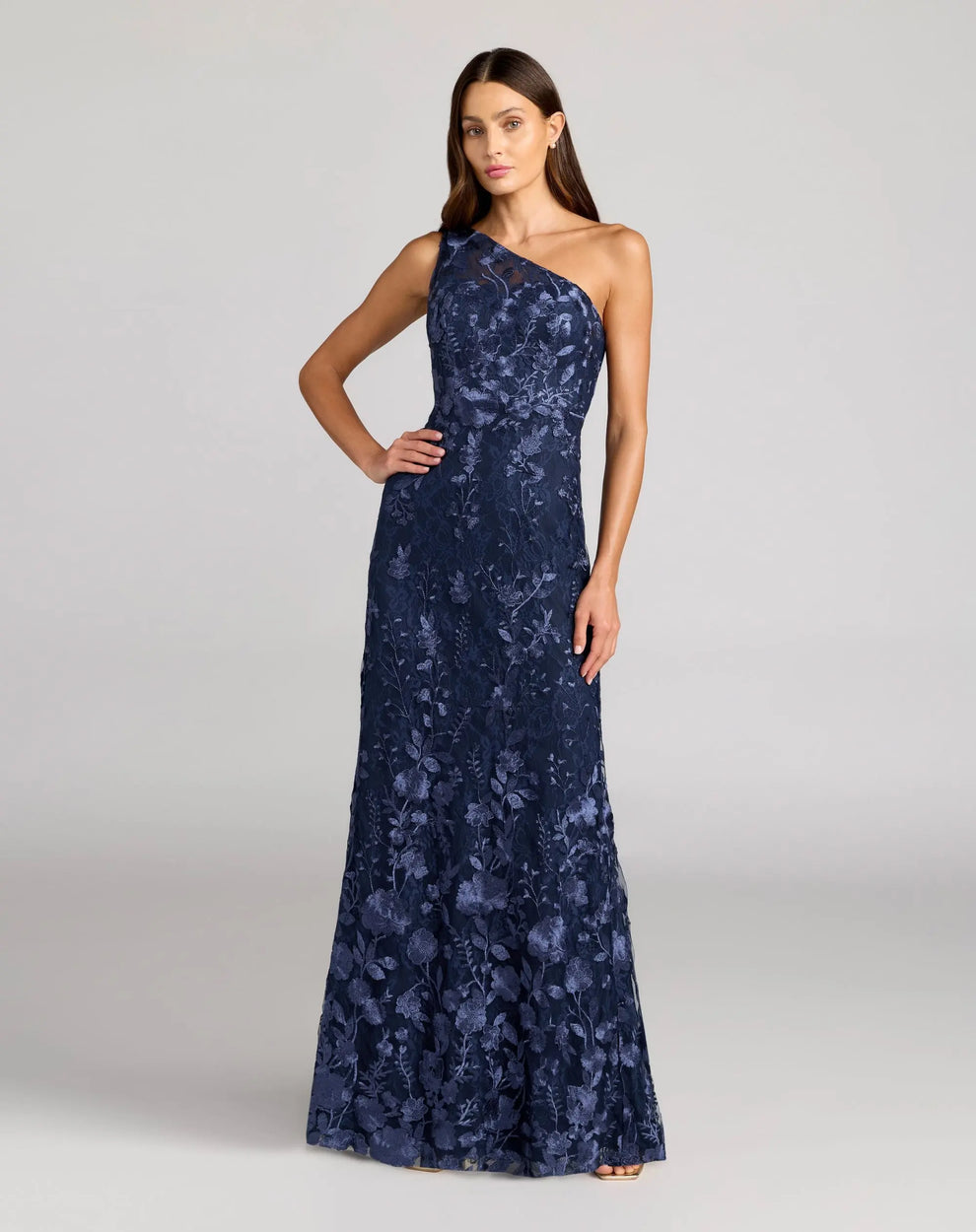 Formal Dresses Floral Long Lace Applique Formal Dress Mac Duggal 9968606 Midnight Multi