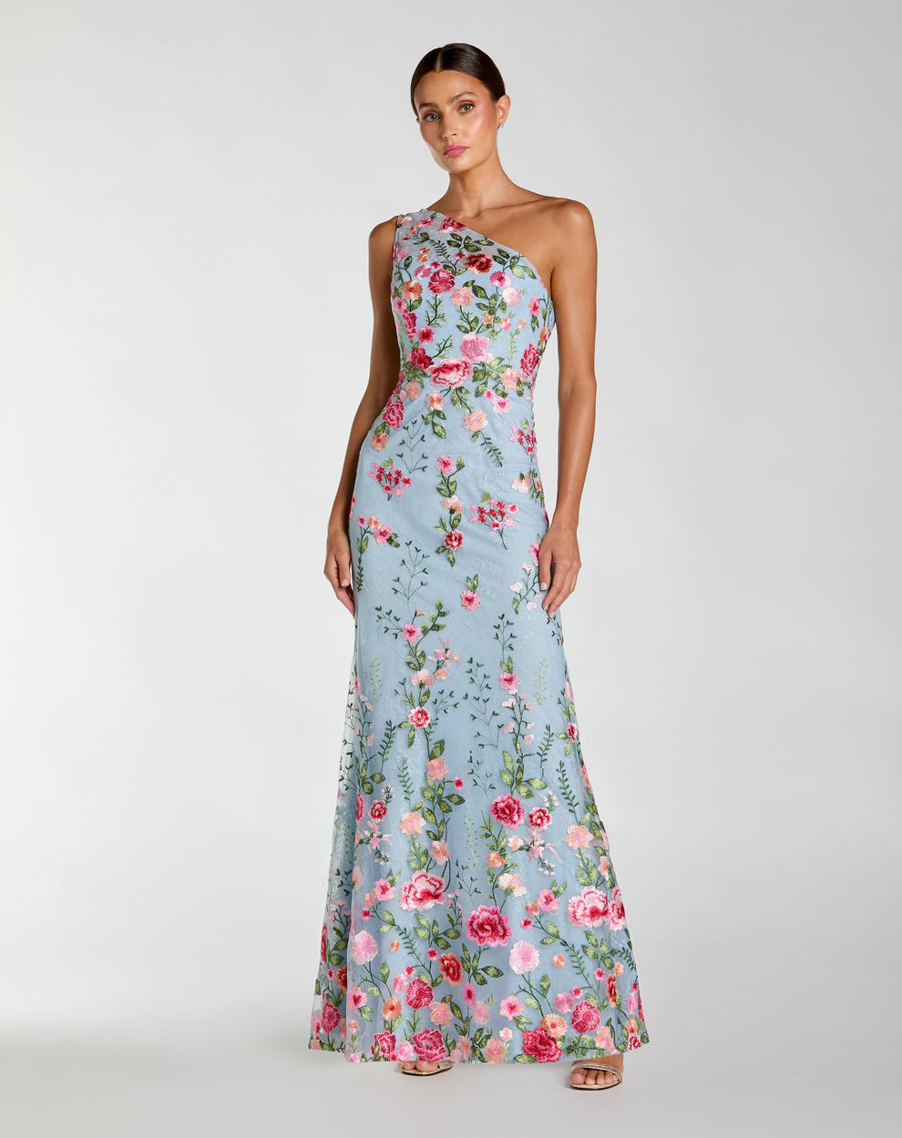 Formal Dresses Floral Long Lace Applique Formal Dress Mac Duggal 9968606 Powder Blue Multi