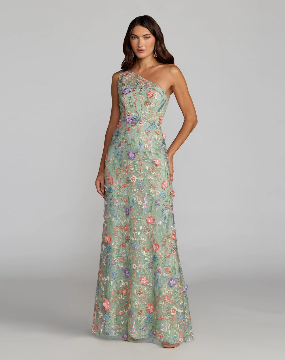 Formal Dresses Floral Long Lace Applique Formal Dress Mac Duggal 9968606 Sage Multi