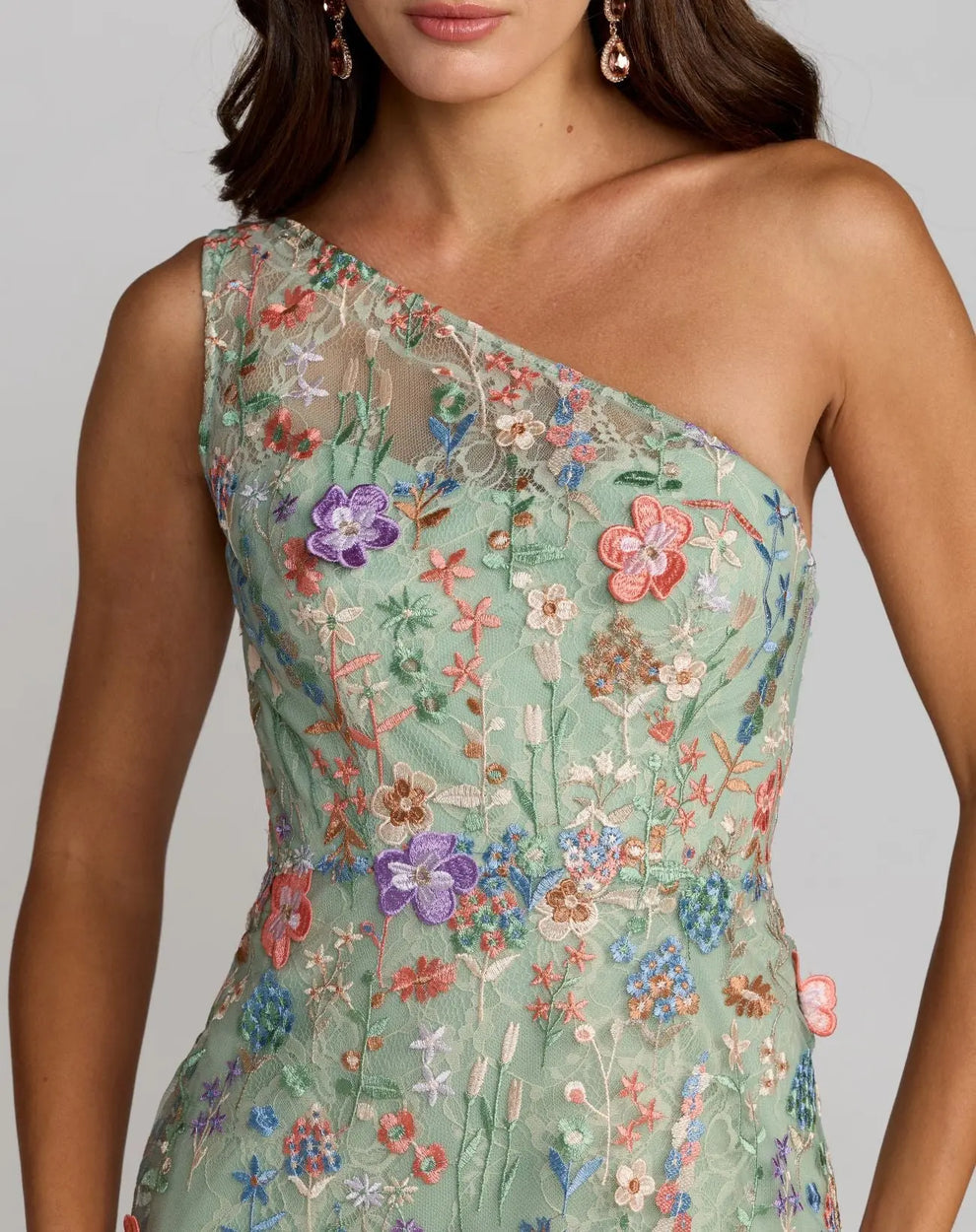 Formal Dresses Floral Long Lace Applique Formal Dress Mac Duggal 9968606 Sage Multi