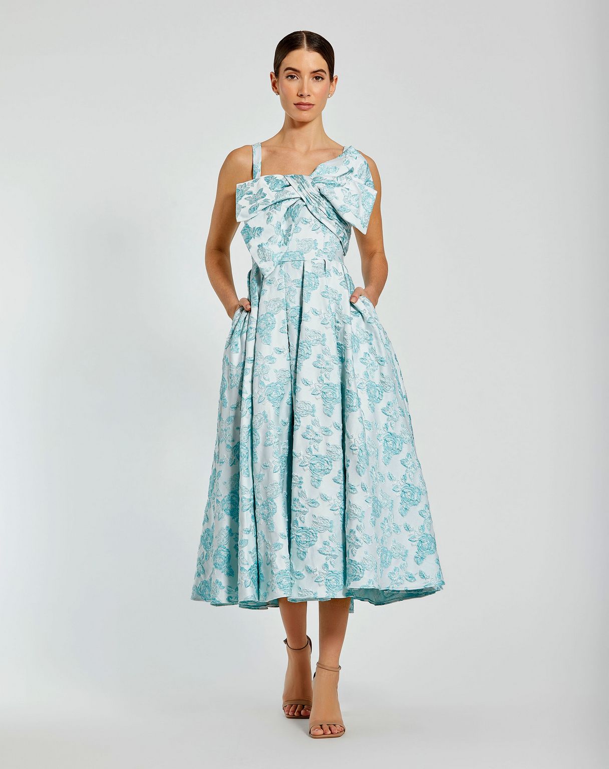 Mac Duggal 68616 Tea Length Floral Midi Cocktail Dress