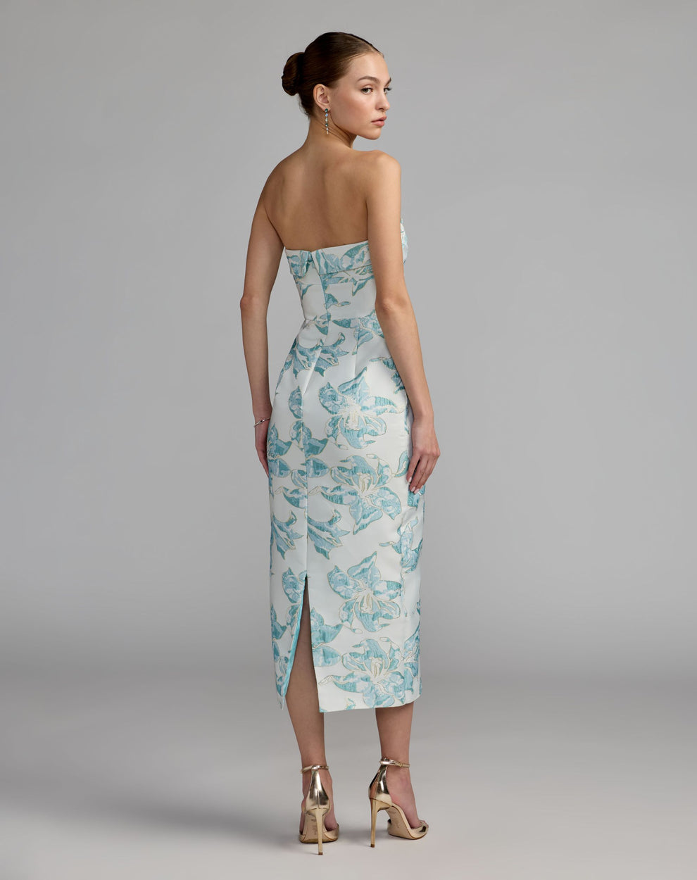 Cocktail Dresses Short Midi Floral Slit Cocktail Dress Mac Duggal 68621 French Blue