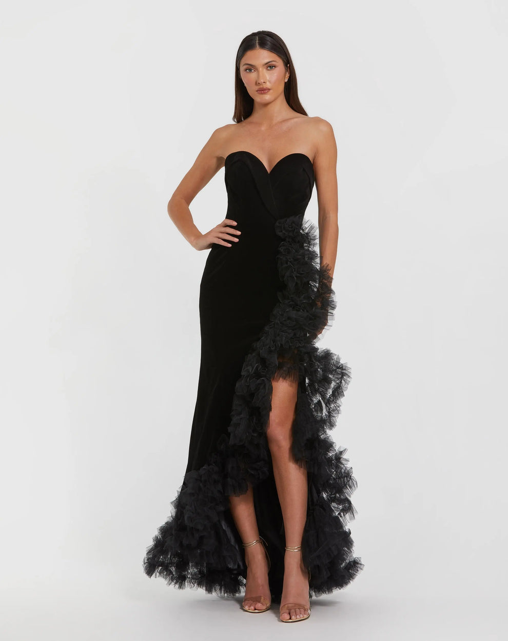 Prom Dresses Long Slit Formal Mermaid Prom Ruffle Dress Black