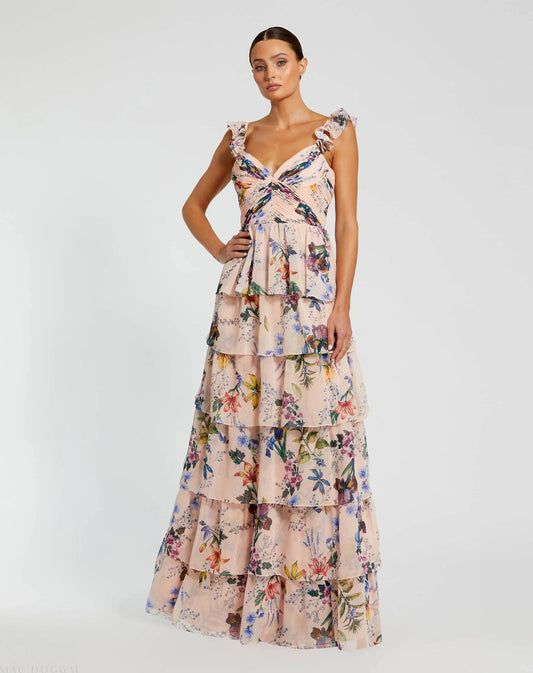 Prom Dresses Ruffle Print Long Prom Formal Dress Pink Multi