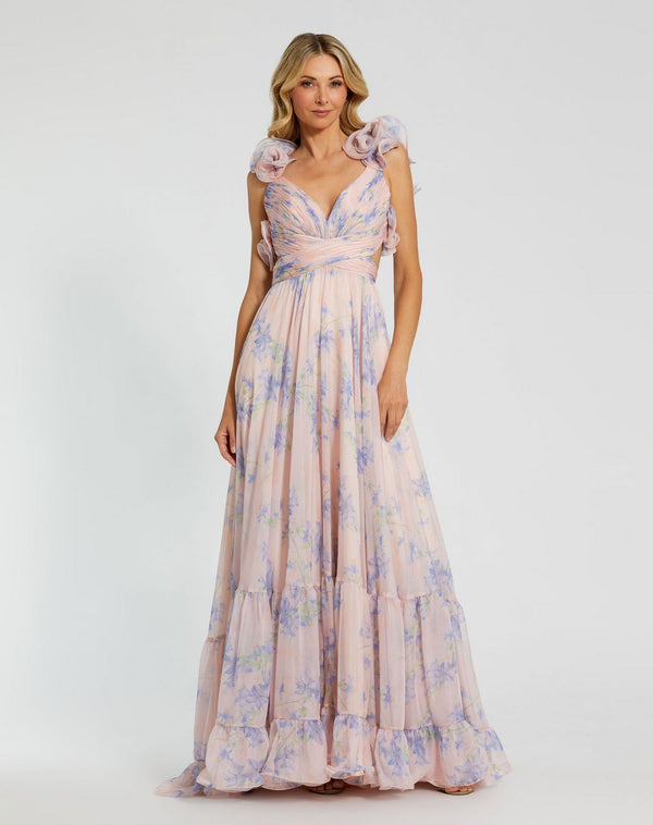 Pleated Floral Prom Dress A Line Mac Duggal 68753