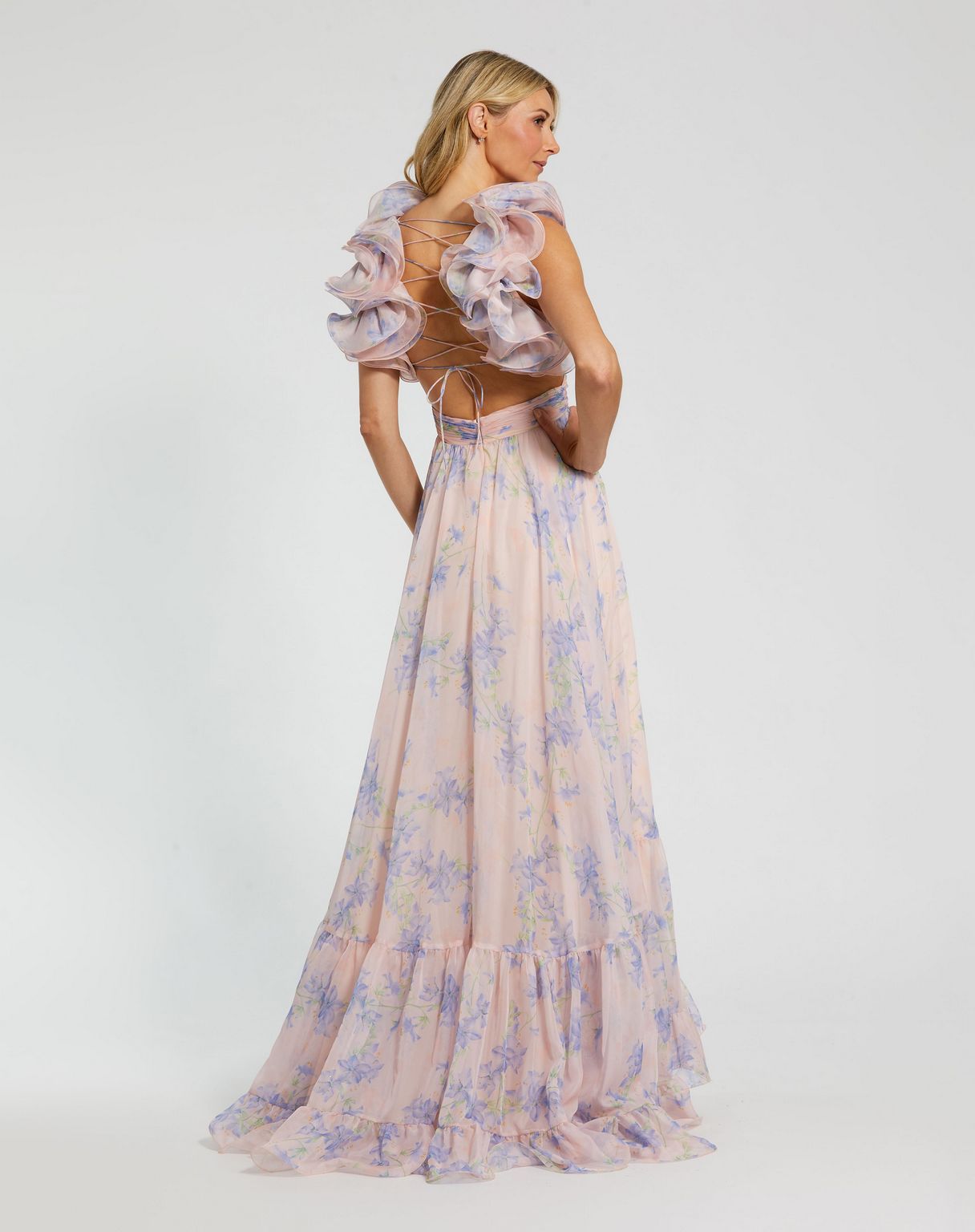 Mac Duggal 68753 Pleated Long Formal Floral A Line Prom Dress
