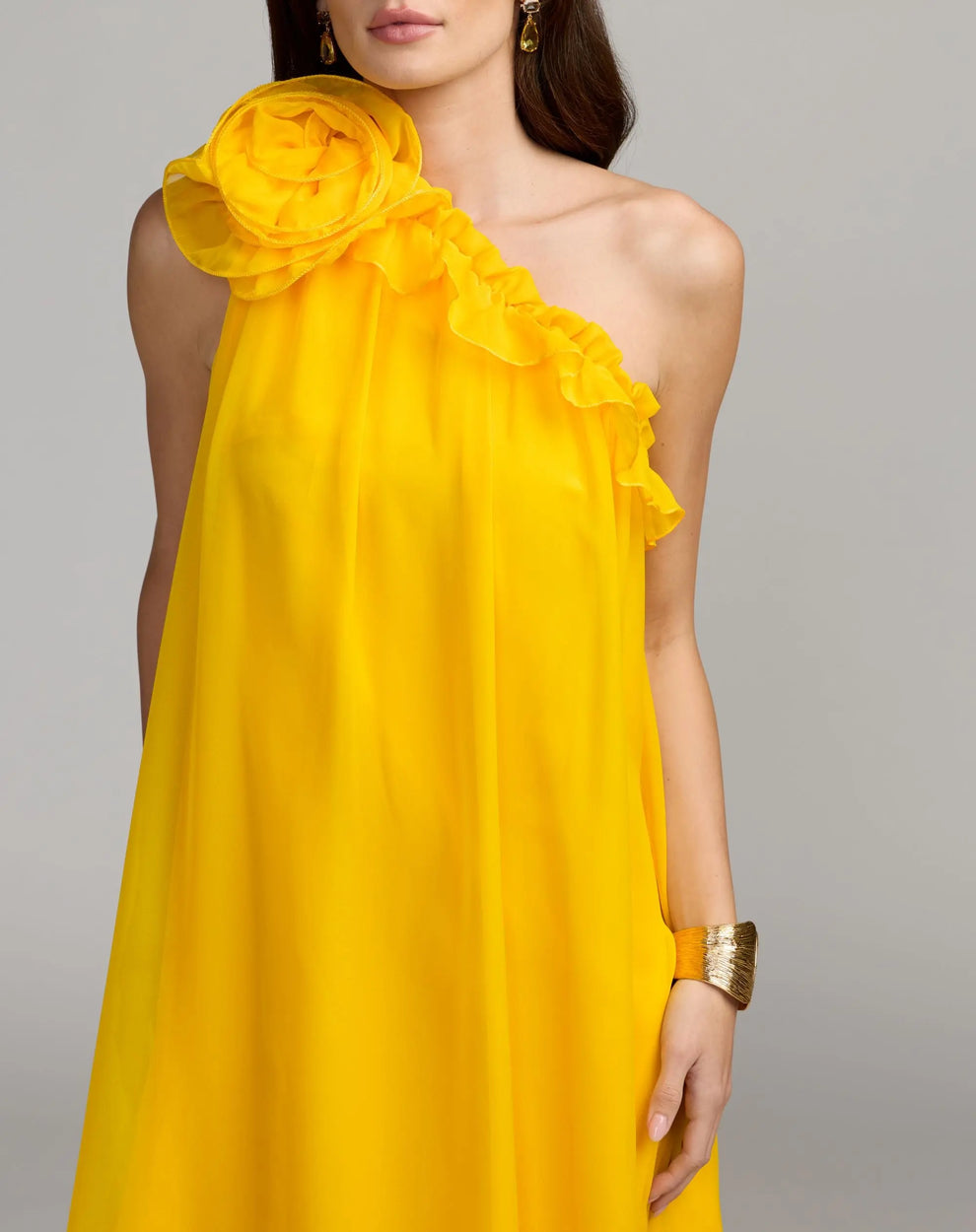 One-Shoulder Floor-Length Chiffon Gown by Mac Duggal 68757 in Sunshine