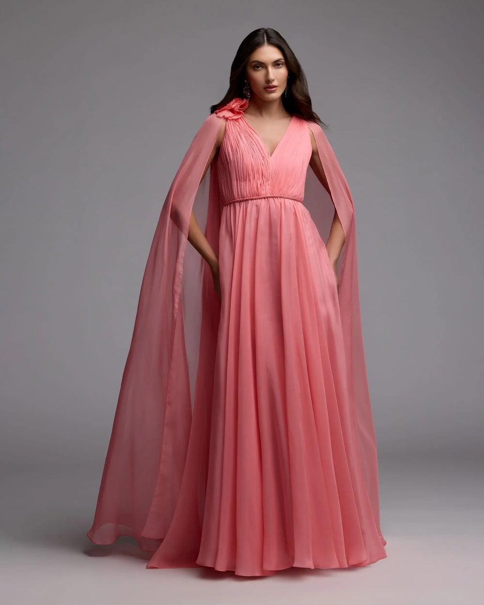 V-Neck Floor-Length Chiffon Formal A-Line Gown Mac Duggal 68768