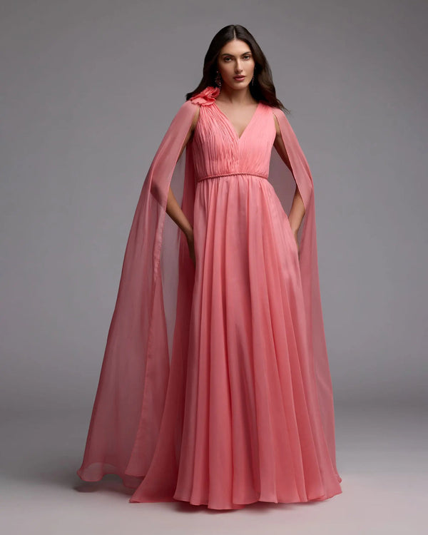 V-Neck Floor-Length Chiffon Formal A-Line Gown Mac Duggal 68768