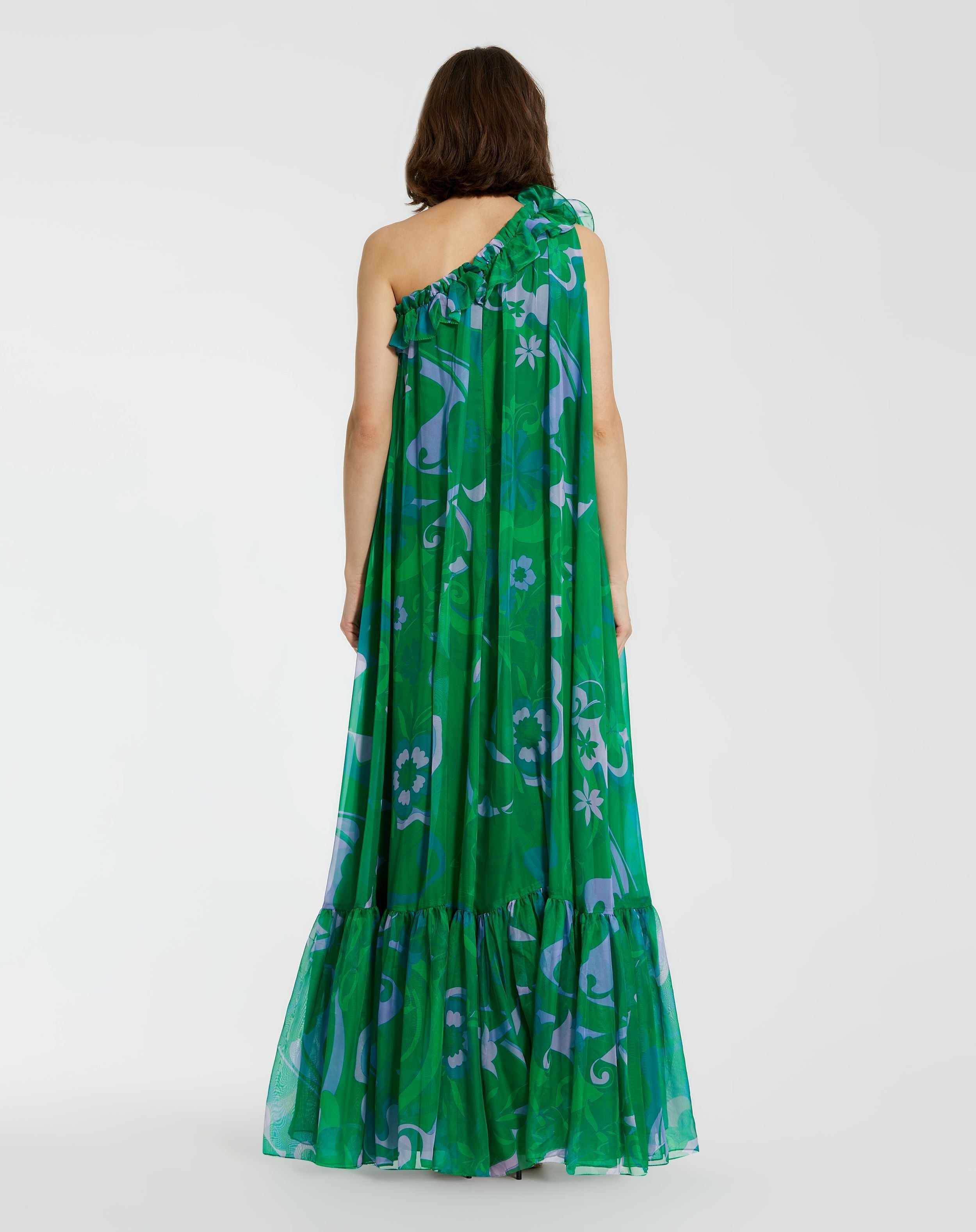 Formal Dresses Long Rose Ruffle Formal Prom Dress Green Multi