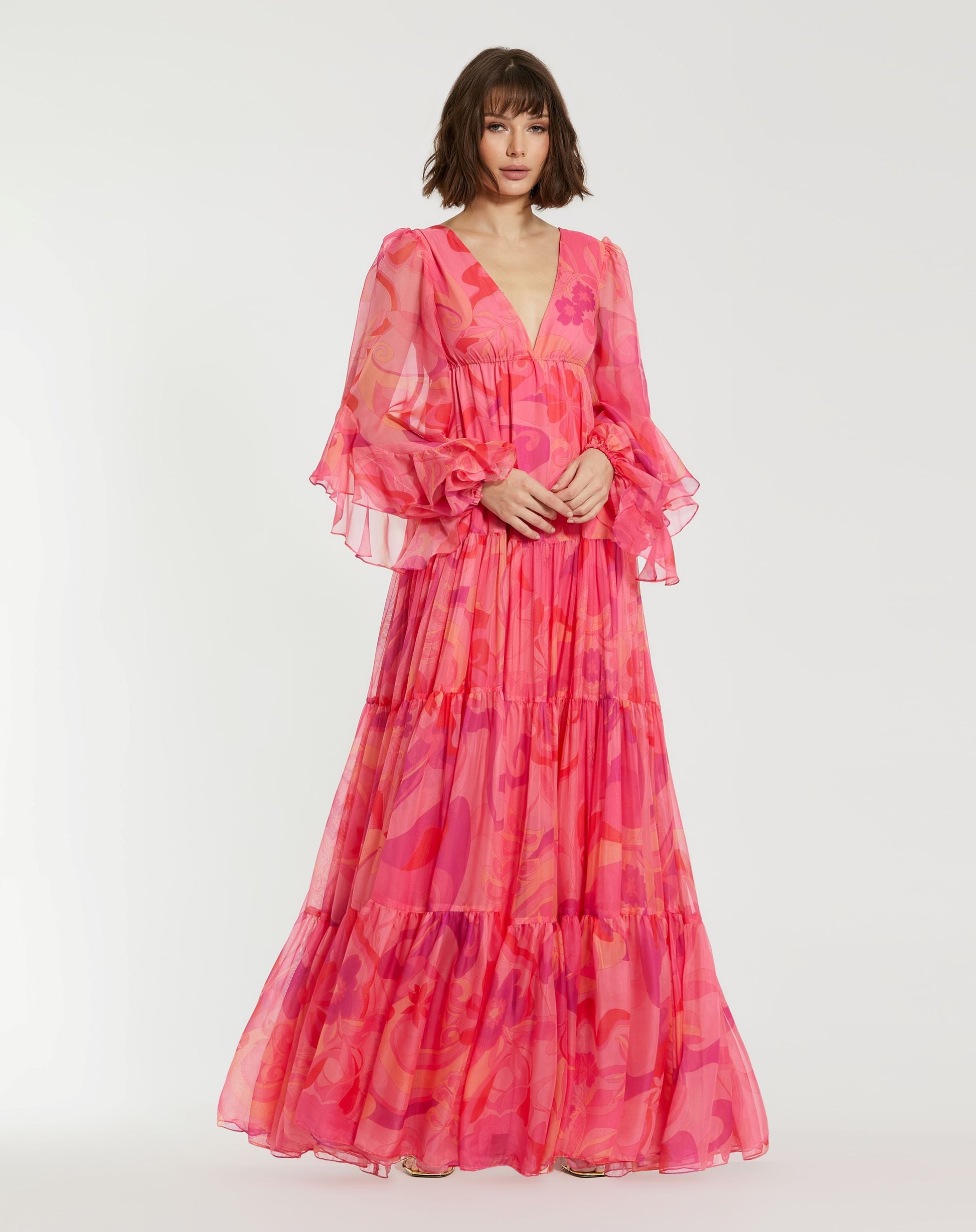 Mac Duggal 68782 Long Sleeve Printed Formal A Line Dress