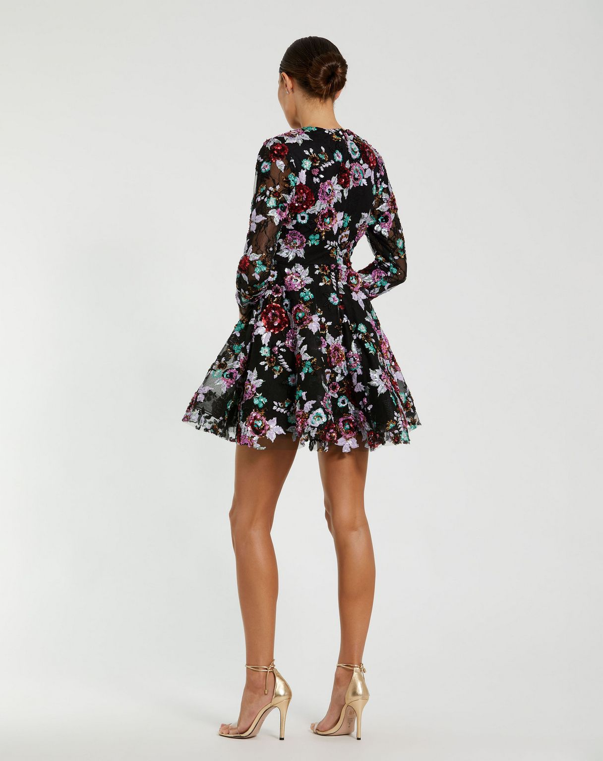 Cocktail Dresses Long Sleeve Sequin Cocktail A Line Mini Dress Black Multi