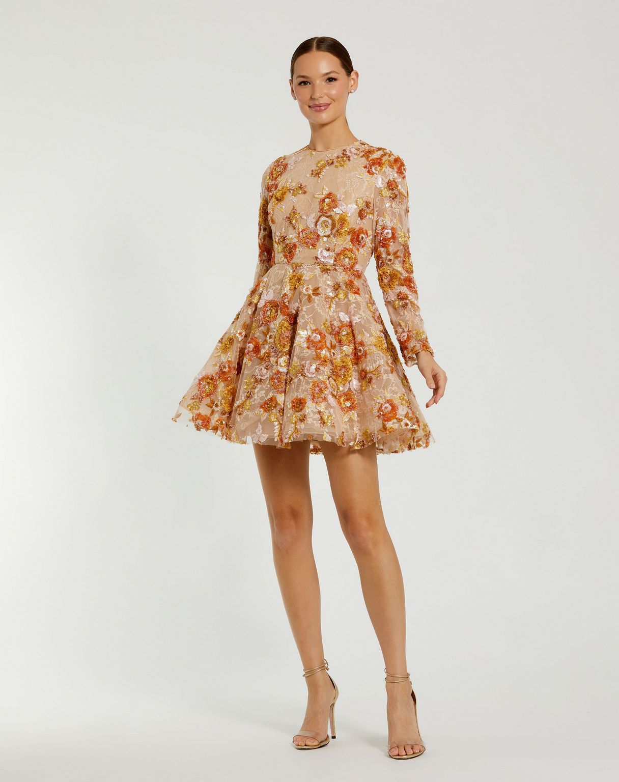 Mac Duggal 68783 Long Sleeve Sequin Cocktail A Line Mini Dress