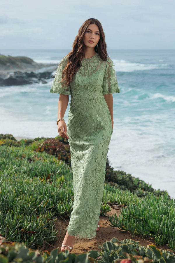 Floral Applique Long Evening Dress Formal Mac Duggal 68810