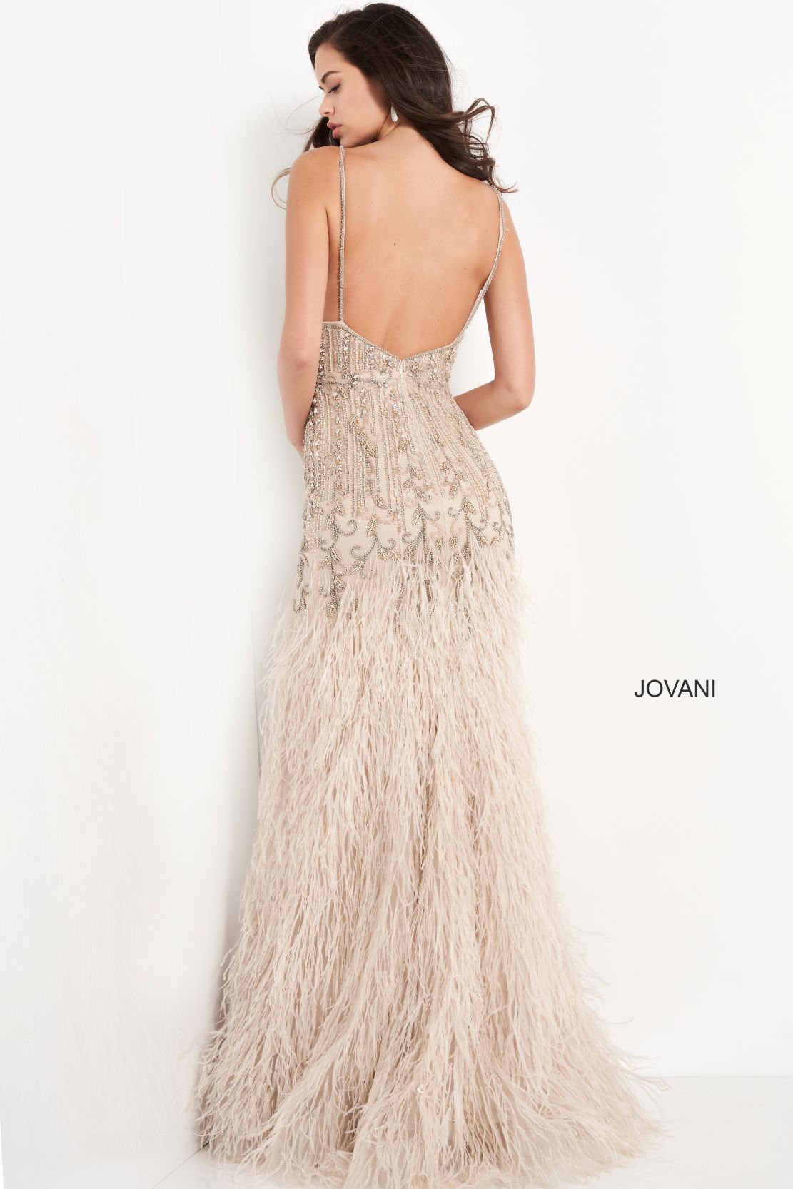 Jovani 68827 Formal Long Prom Fitted Feather Dress
