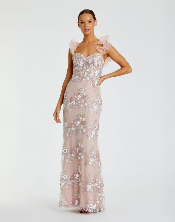 Floral Sequin Dress Fitted Mac Duggal 68880