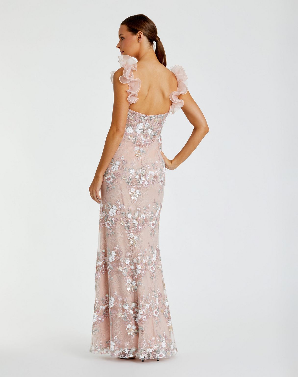 Mac Duggal 68880 Prom Fitted Floral Long Sequin Lace Formal Dress