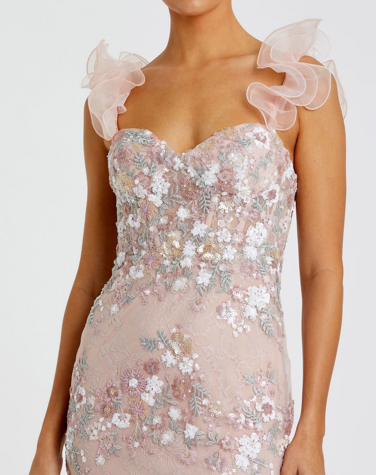Mac Duggal 68880 Prom Fitted Floral Long Sequin Lace Formal Dress