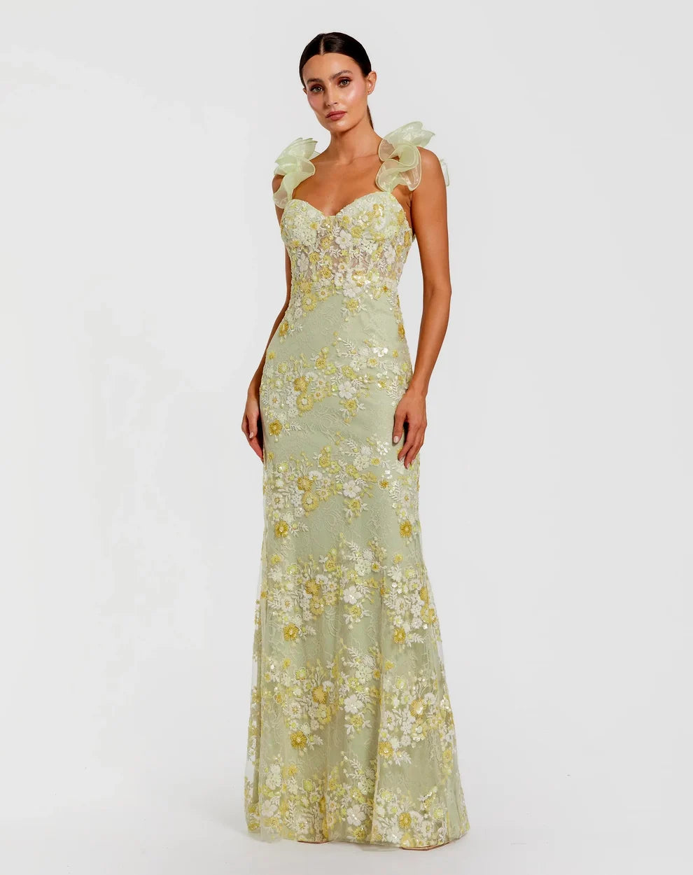 Prom Dresses Prom Fitted Floral Long Sequin Lace Formal Dress Sage Multi