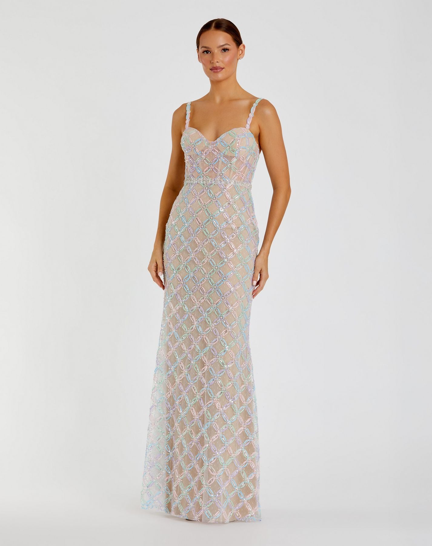 Prom Dresses Long Prom Beaded Formal Dress - Fitted - Mac Duggal 68886 Pastel Multi-Mesh-68886-Beaded
