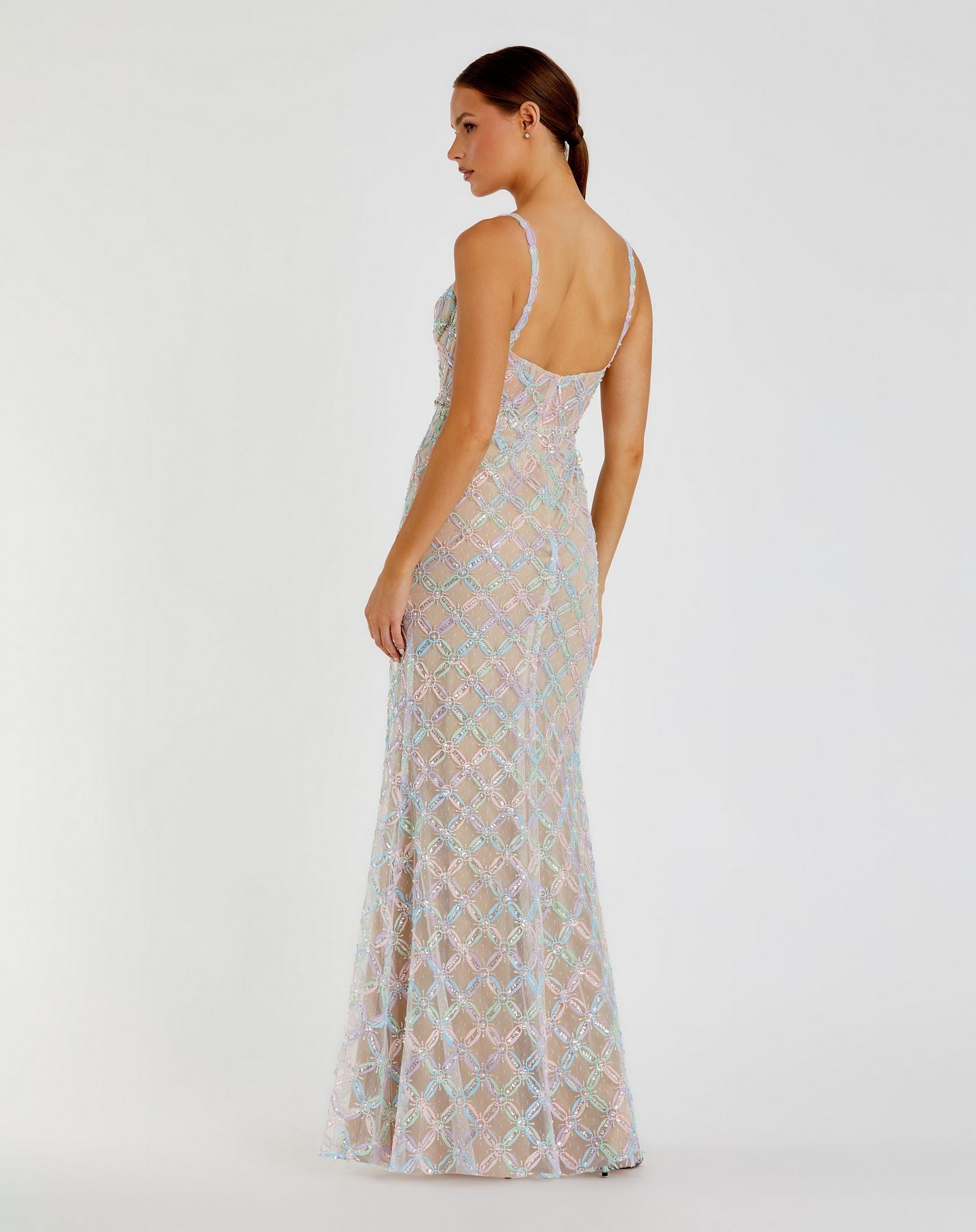 Prom Dresses Long Prom Beaded Formal Dress - Fitted - Mac Duggal 68886 Pastel Multi-Mesh-68886-Beaded