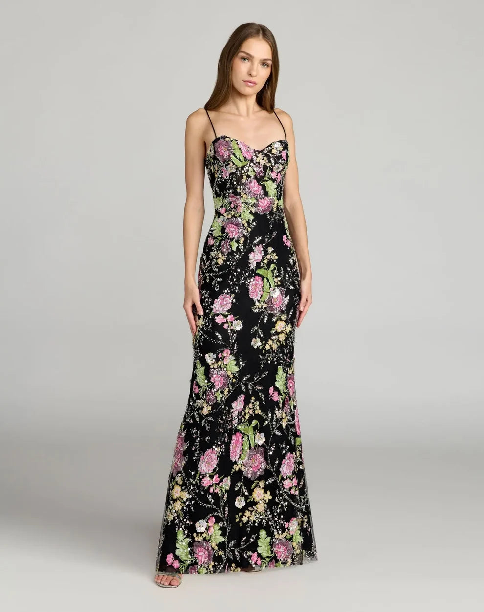 Prom Dresses Prom Long Floral Sequin Lace Formal Dress Black Multi
