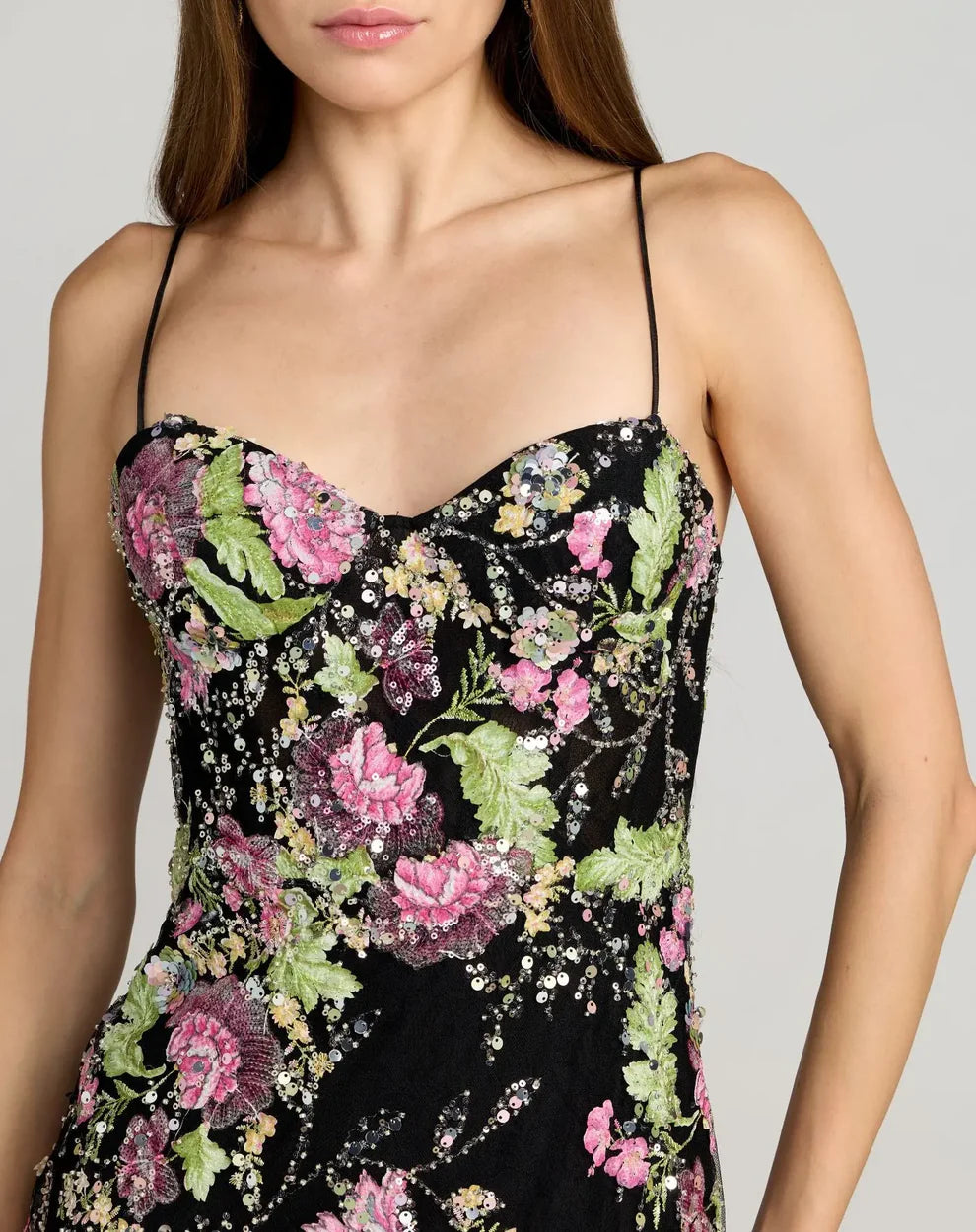 Prom Dresses Prom Long Floral Sequin Lace Formal Dress Black Multi