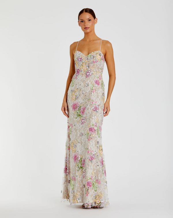 mag duggal sequin floral appliqu midi dress Floral Applique Sleeveless Midi Dress
