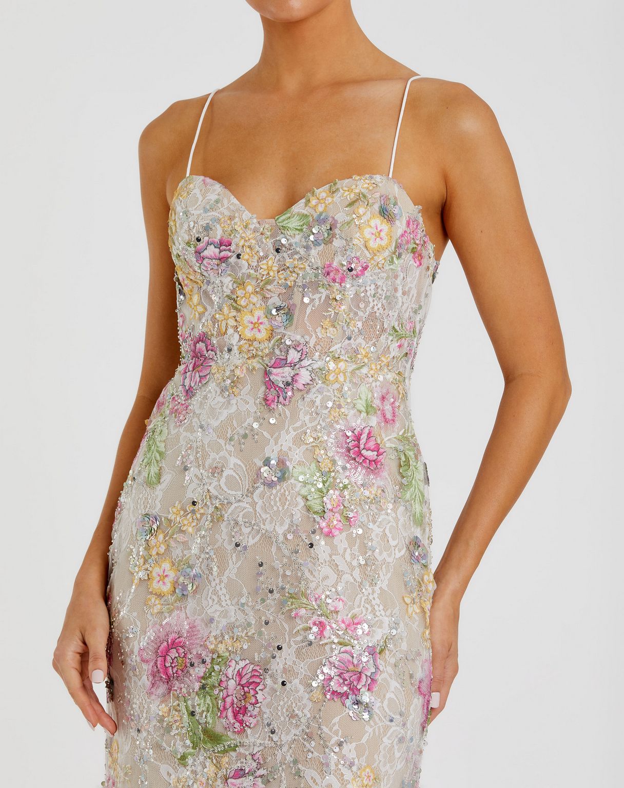 Prom Dresses Prom Long Floral Sequin Lace Formal Dress Ivory Multi