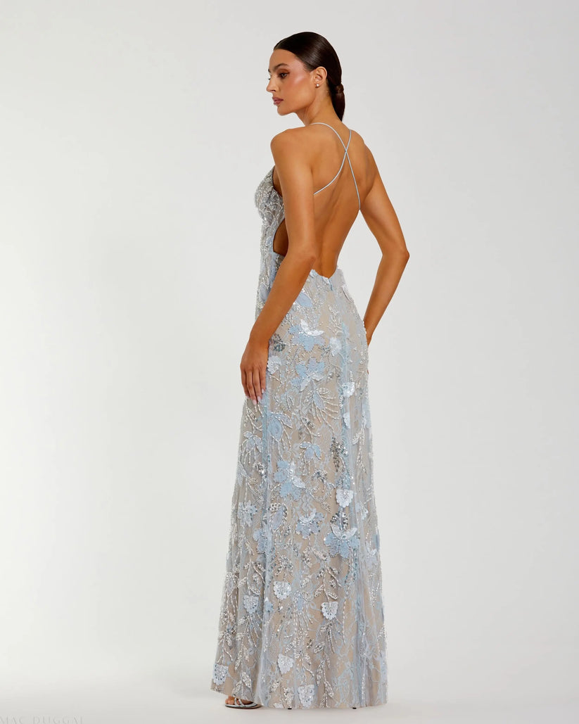 Prom Dresses Fitted Long Formal Beaded Sequin Prom Dress POWDER BLUE