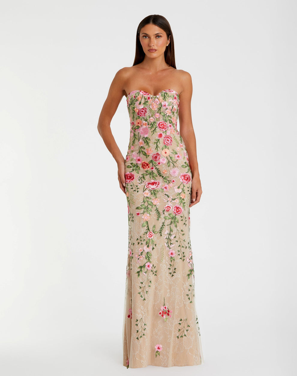 Prom Dresses Lace Long Formal Floral Prom Dress Mac Duggal 68894 Nude Multi