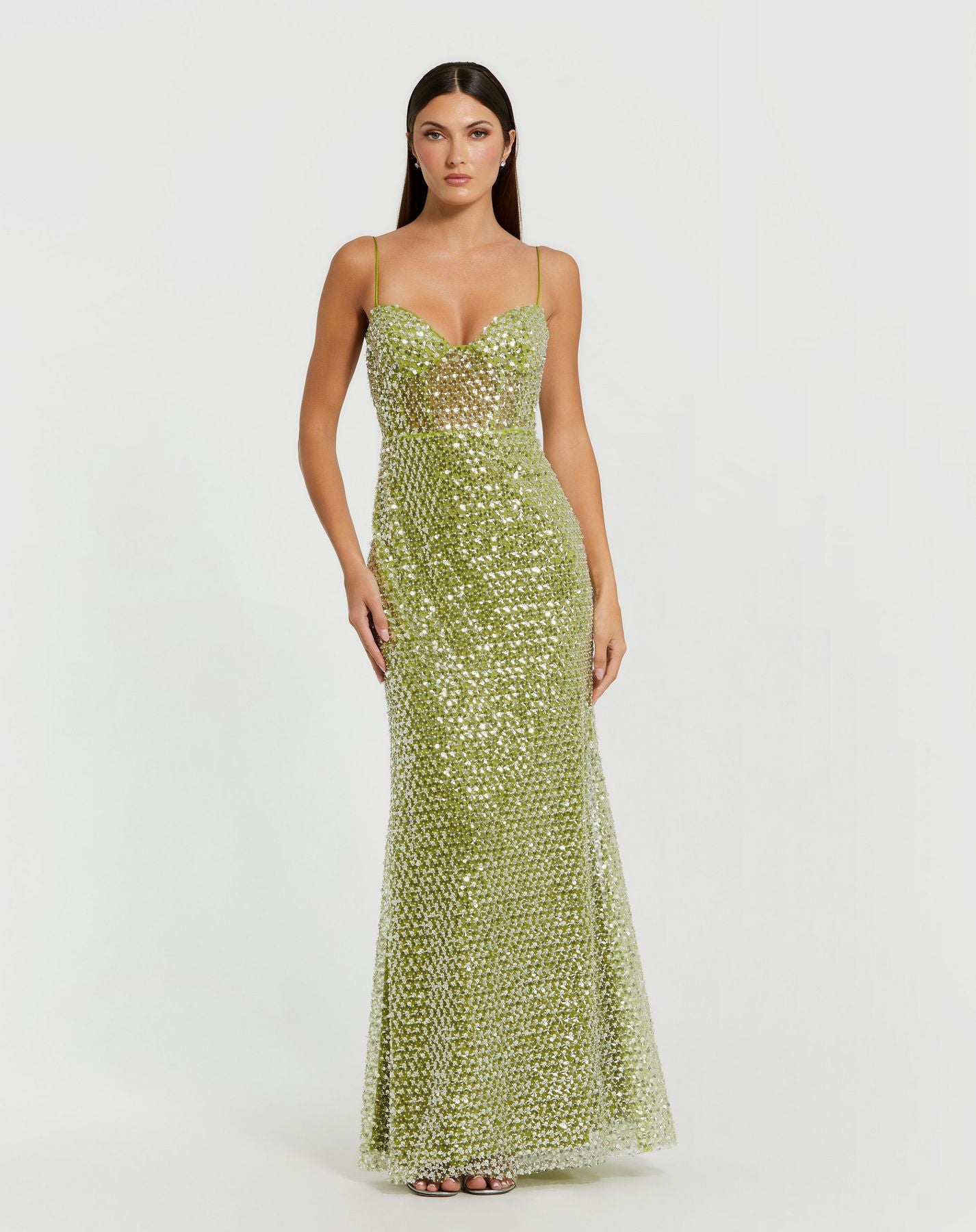 Prom Dresses Long Formal Prom Dress - Fitted Sequin - Mac Duggal 68895 Apple Green-Mesh-68895-Fitted