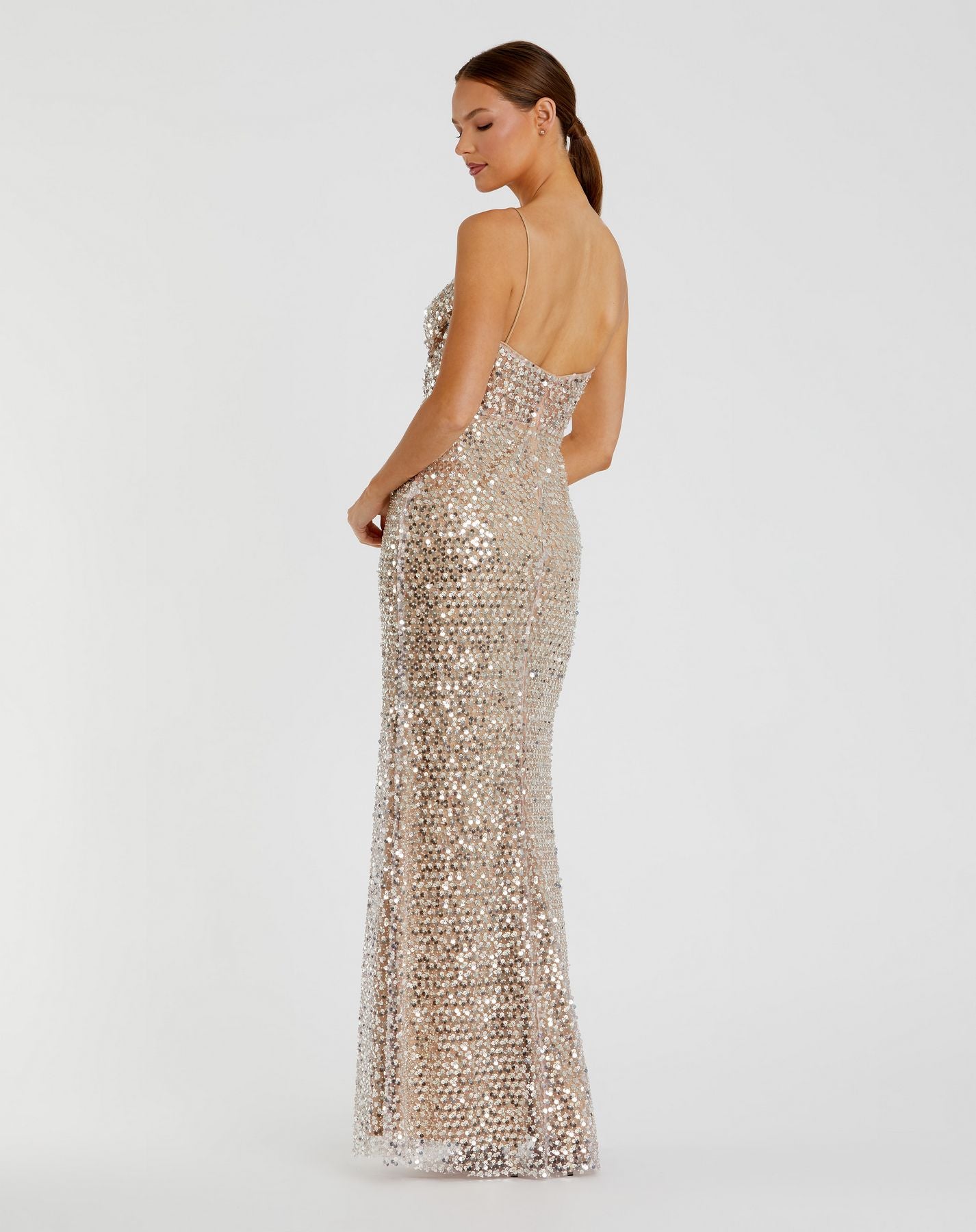 Prom Dresses Long Formal Prom Dress - Fitted Sequin - Mac Duggal 68895 Nude-Mesh-68895-Fitted