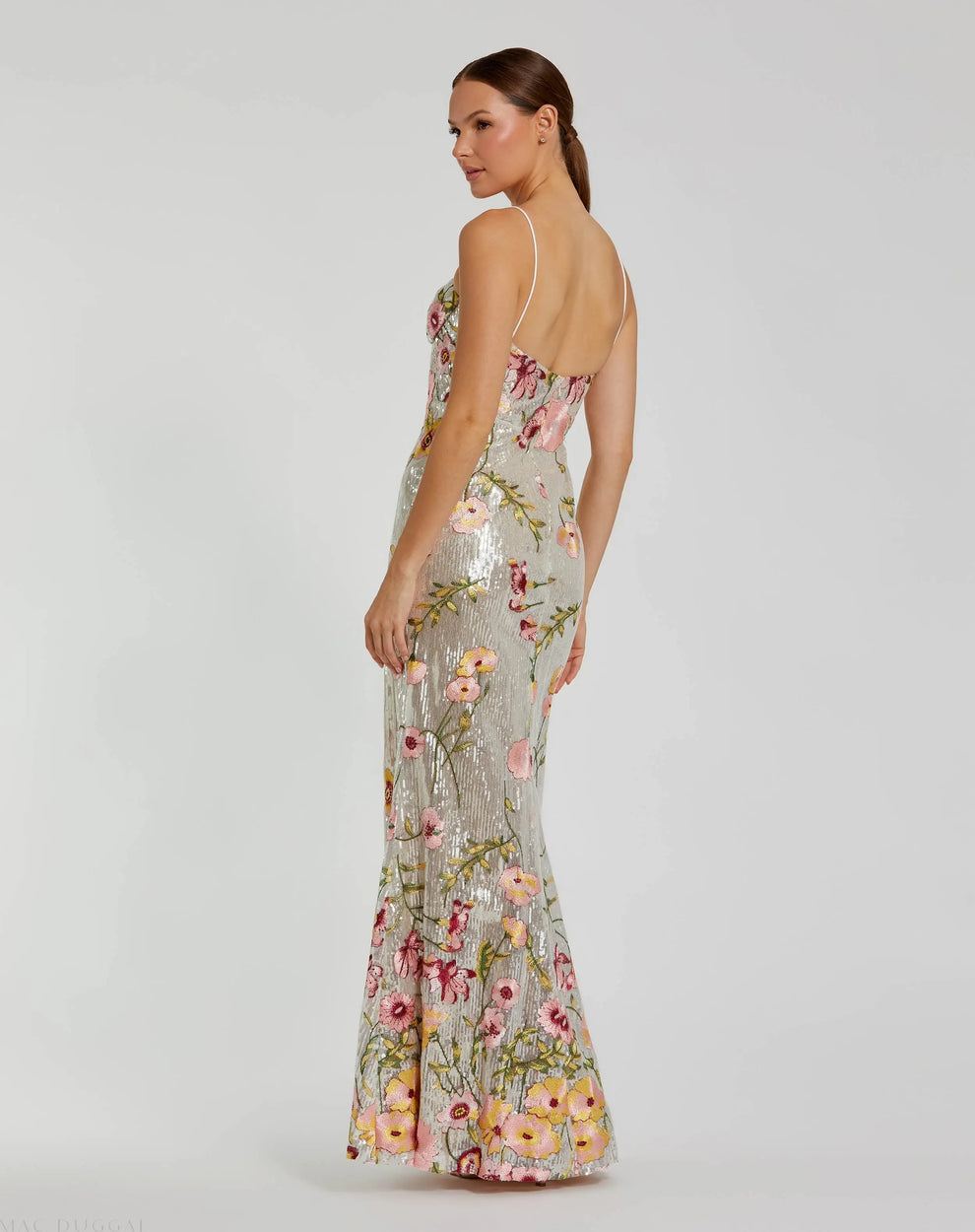 Prom Dresses Long Formal Prom Floral Applique Dress Silver Multi